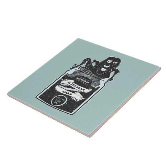 Grappig zwart bonensaus Monster Tegeltje (Zijkant)