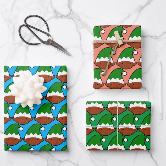Grappig zwart elf gezicht inpakpapier vel (Voorkant)