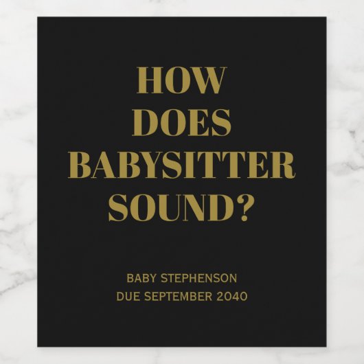 Grappig zwart en goud zwangerschap babysitter nodi wijn etiket (Enkel label)