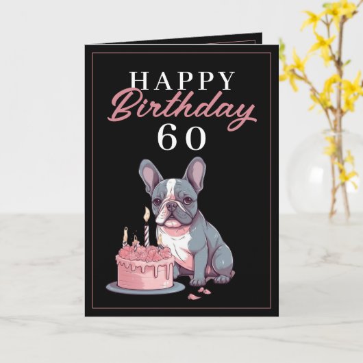 Grappig zwart en roze bulldog echtgenoot verjaarda kaart (Gele Bloem)