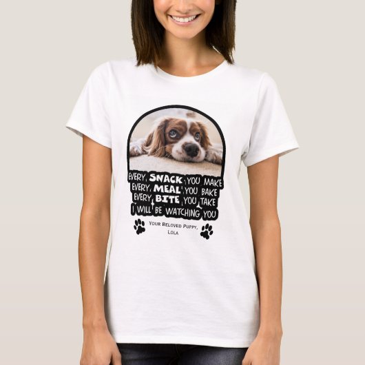 Grappig zwart en wit schattig huisdier kijken foto t-shirt (Voorkant)
