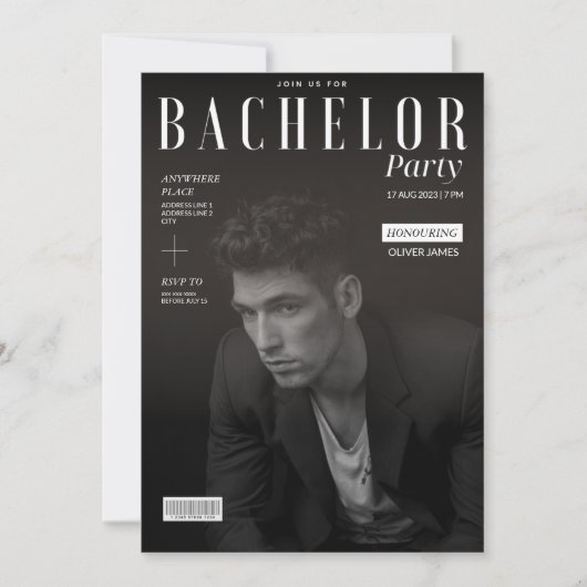 Grappig, zwart en wit, vrijgezellenfeest tijdschri kaart (Voorkant)