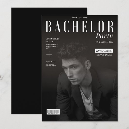 Grappig, zwart en wit, vrijgezellenfeest tijdschri kaart (Voorkant / Achterkant)