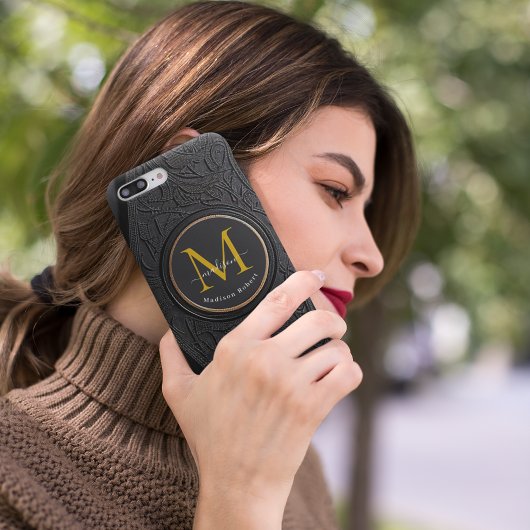 Grappig Zwart Golden Luxury Script Monogram Initia Case-Mate iPhone Case
