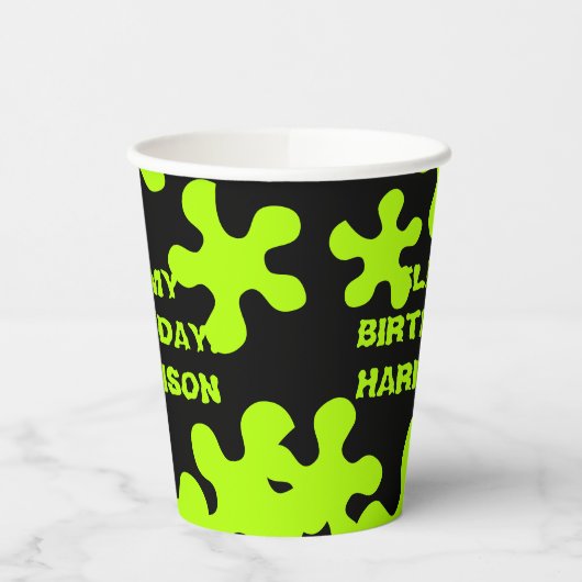 Grappig zwart groen slijm, aangepast naam verjaard papieren bekers (Links)