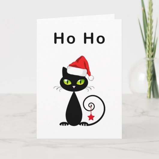 Grappig zwart ho ho sinterklaas kerst kat feestdagen kaart (Voorkant)