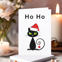 Grappig zwart ho ho sinterklaas kerst kat feestdagen kaart
