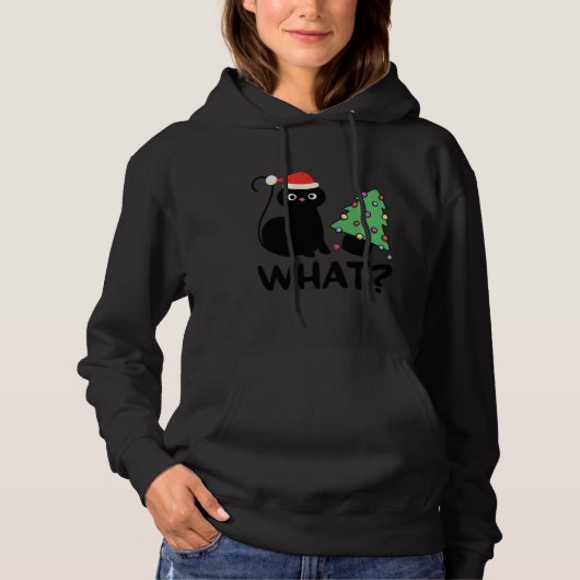 Grappig zwart kat dat kerstboom overspoelt boven k hoodie (Voorkant)