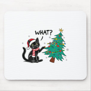 Grappig zwart kat dat kerstboom overspoelt boven k muismat