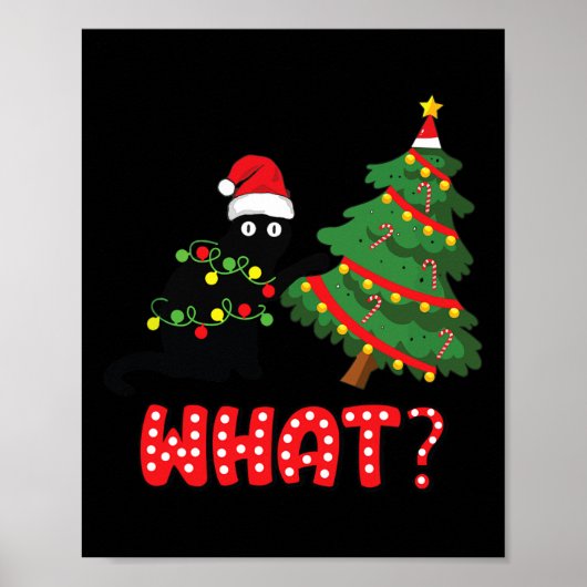 Grappig zwart kat dat kerstboom overspoelt boven k poster (Voorkant)