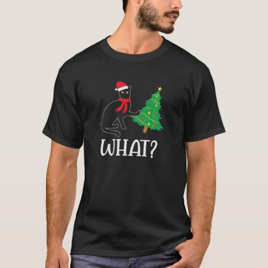 Grappig zwart kat dat kerstboom overspoelt boven k t-shirt (Voorkant)