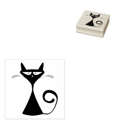 Grappig zwart kat geel ogen silhouet rubberstempel (Gestempeld)