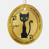 Grappig Zwart Kat Goud Kerst Keramisch Ornament (Links)