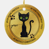 Grappig Zwart Kat Goud Kerst Keramisch Ornament (Achterkant)