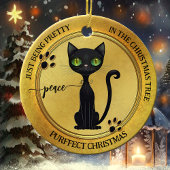 Grappig Zwart Kat Goud Kerst Keramisch Ornament