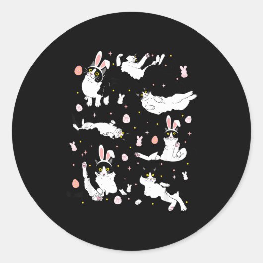 Grappig zwart kat paasei ronde sticker (Voorkant)