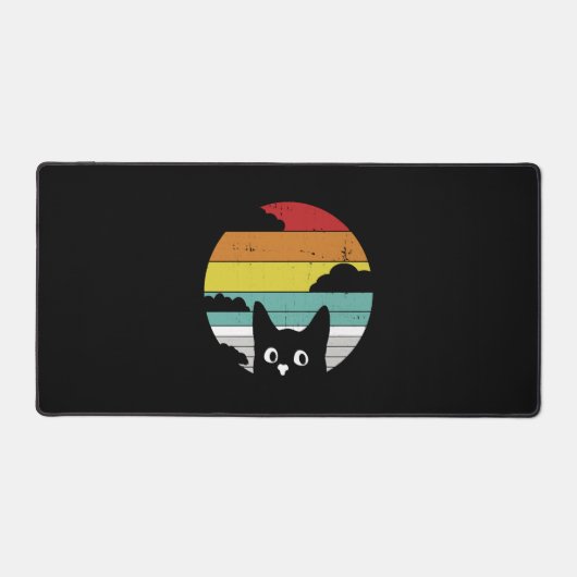 Grappig zwart kat  retro zonsondergang ontwerp bureaumat (Voorkant)