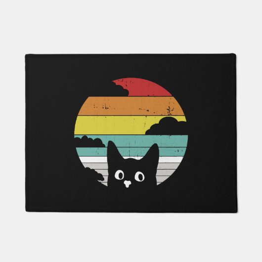 Grappig zwart kat  retro zonsondergang ontwerp deurmat (Voorkant)