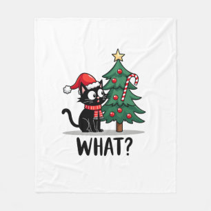 Grappig zwart katten cadeau duwt kerstboom omver C Fleece Deken