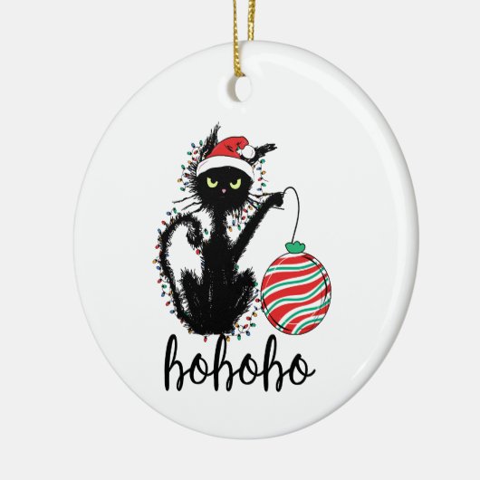 Grappig Zwart Kerstlicht Kat HoHoHo Keramisch Ornament (Links)