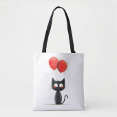 Grappig zwart kitten met rode ballonnen tote bag (Voorkant)