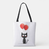 Grappig zwart kitten met rode ballonnen tote bag (Achterkant)