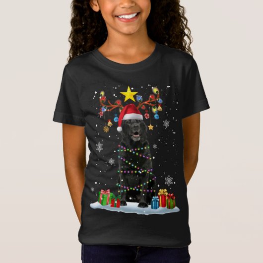 Grappig zwart lab hond kerst rendier kerst l t-shirt (Voorkant)