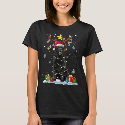 Grappig zwart lab hond kerst rendier kerst l t-shirt (Voorkant)