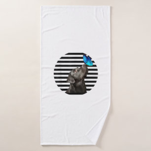 Grappig zwart labrador retriever lab hond eigenaar badhanddoek