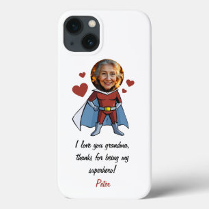 Grappig Zwart & Maroon Cartoon Superheld Oma Case-Mate iPhone Case
