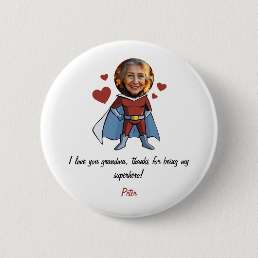 Grappig Zwart & Maroon Cartoon Superheld Oma Ronde Button 5,7 Cm (Voorkant)