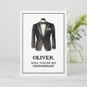 Grappig zwart pak zul je mijn Groomsman voorstel Kaart (Staand voorkant)