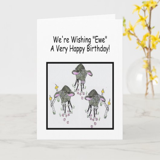 Grappig zwart schaap Happy Birthday Groet Kaart (Gele Bloem)