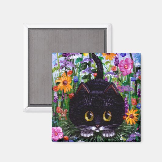 Grappig zwart Tuxedo Kat Bloemen Creationarts Magneet (Voorkant / Achterkant)