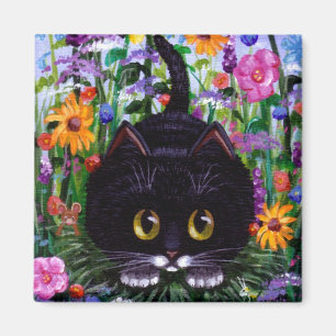 Grappig zwart Tuxedo Kat Bloemen Creationarts Magneet