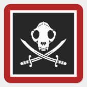Grappig zwart wit jolly Kat piraat schedel bot Vierkante Sticker (Voorkant)