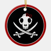 Grappig zwart wit jolly Kat piraat schedel Botten Keramisch Ornament (Voorkant)