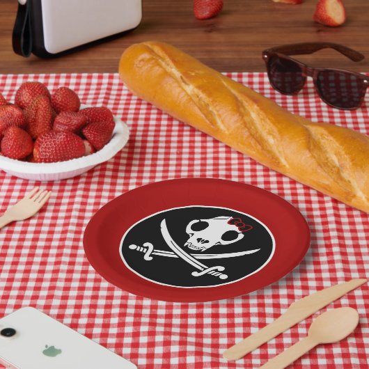 Grappig zwart wit jolly Kat piraat schedel Botten Papieren Bordje (Picknick)