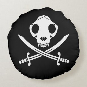 Grappig zwart wit jolly Kat piraat schedel Botten Rond Kussen