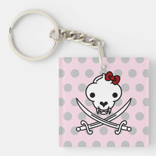 Grappig zwart wit jolly Kat piraat schedel Botten Sleutelhanger (voorkant)