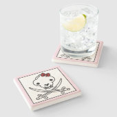 Grappig zwart wit jolly Kat piraat schedel Botten Stenen Onderzetter (Zijkant)