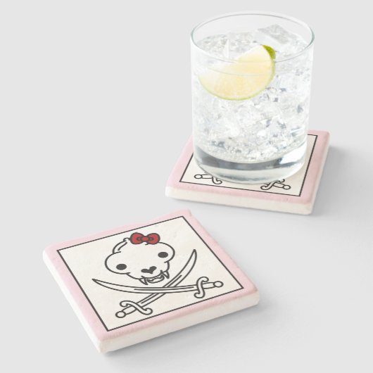 Grappig zwart wit jolly Kat piraat schedel Botten Stenen Onderzetter (Zijkant)