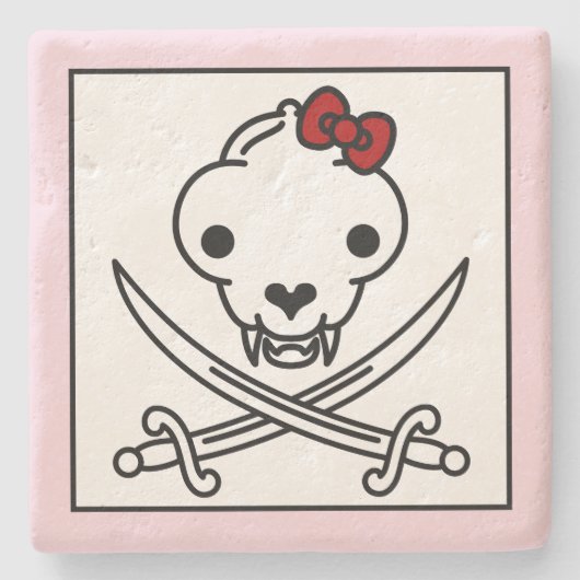 Grappig zwart wit jolly Kat piraat schedel Botten Stenen Onderzetter (Voorkant)