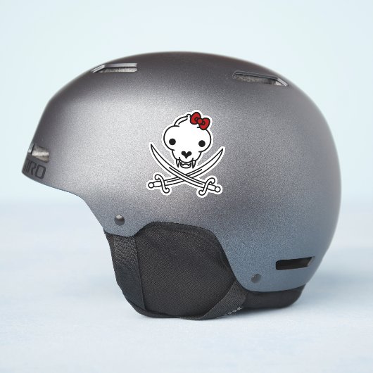 Grappig zwart wit jolly Kat piraat schedel Botten Sticker (Helm Zijkant)