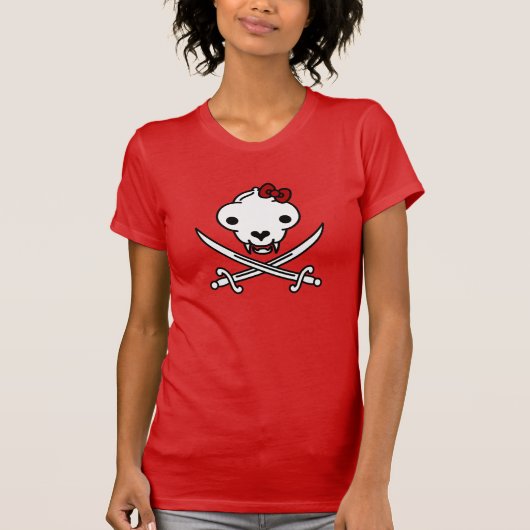 Grappig zwart wit jolly Kat piraat schedel Botten T-shirt (Voorkant)