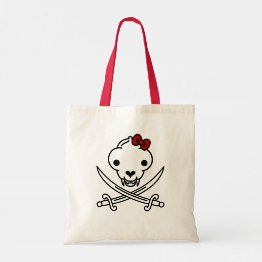 Grappig zwart wit jolly Kat piraat schedel Botten Tote Bag (Achterkant)