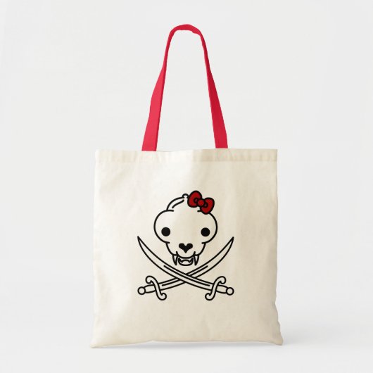 Grappig zwart wit jolly Kat piraat schedel Botten Tote Bag (Voorkant)