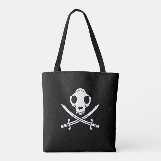 Grappig zwart wit jolly Kat piraat schedel Botten Tote Bag (Achterkant)