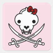 Grappig zwart wit jolly Kat piraat schedel Botten Vierkante Sticker (Voorkant)