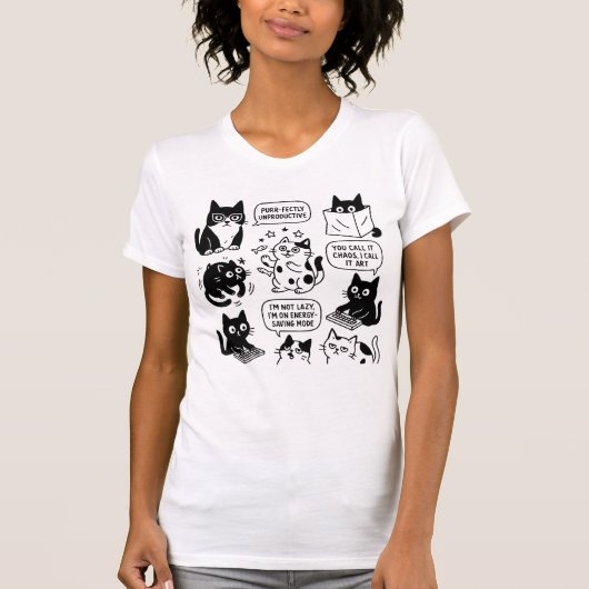 Grappig Zwart & Wit Kat Patroon T-Shirt (Voorkant)